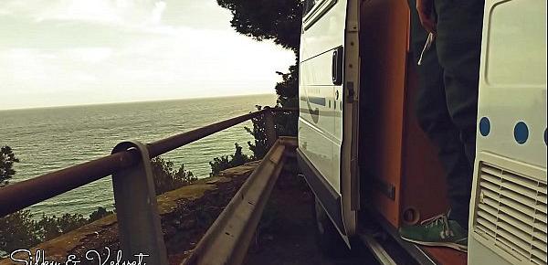  Sex Trip by Van. Hot couple fucks in a pubblic parking in front of the sea!